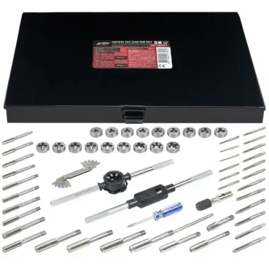 Набор метчиков и плашек метрический 58пр. (М3х0.5/0.6, М3.5х0.6, М4х0.7/0.75, М5х0.8/0.9, М6х0.75/1, М7х0.75/1,М8х1/1.25, М10х1.25/1.5, М12х1.25/1.75) JBC JBC-M058-1