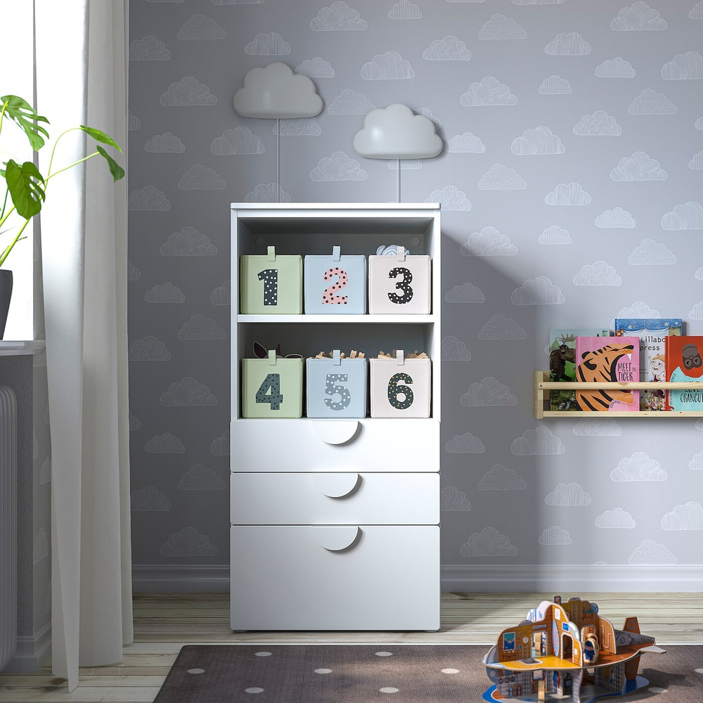 IKEA BARNDRÖM  (ИКЕА БАРНДРÖМ)  -  Коробка, 3 шт, зеленый синий/бежевый, 17x27x17 см