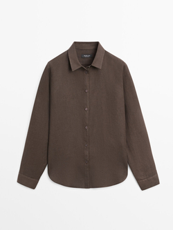 Massimo Dutti Свободная рубашка из 100% льна, коричневый