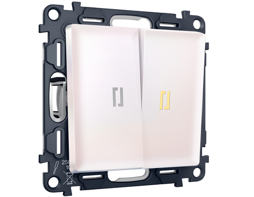 MA204050 Комплект механизма 2-кл выключателя с самовозвратом с подсветкой 3200K ALFA Жемчуг QUANT (AP2040, VM129, G11Y)