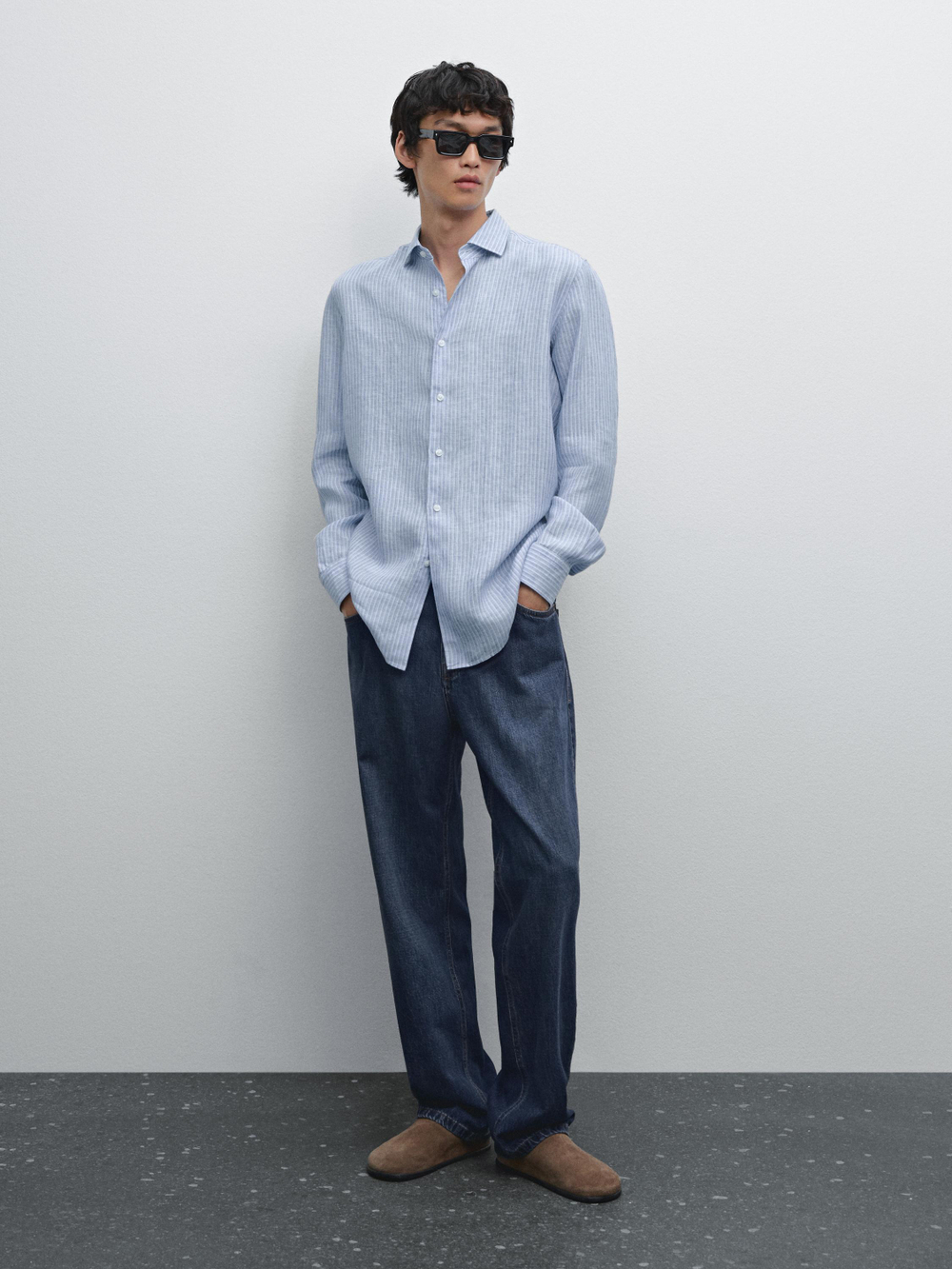 Massimo Dutti Рубашка в полоску, небесно-голубой