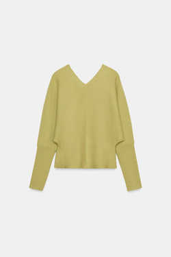 ZARA ТРИКОТАЖНЫЙ СВИТЕР С V-ОБРАЗНЫМ ВЫРЕЗОМ, СВЕТЛО-ЗЕЛЕНЫЙ