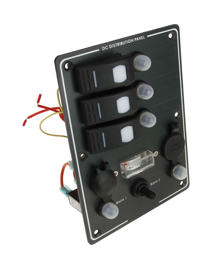 Панель бортового питания 3 переключателя, автоматы, разьём прикуривателя, розетка