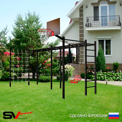 Уличная шведская стенка Sv Sport рукоход х 2 с комплектом турник прямой 2шт У50466К (Со спинкой/Щит баскет/Сетка)