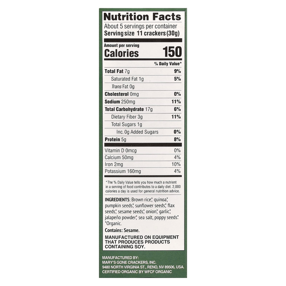 Mary's Gone Crackers, органические крекеры из суперсемена, халапеньо, средний, 156 г (5,5 унции)