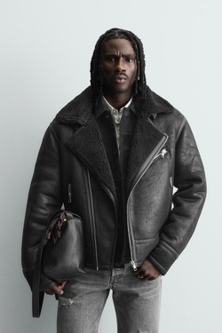 ZARA КОМБИНИРОВАННАЯ КУРТКА ИЗ ИСКУССТВЕННОЙ КОЖИ, ЧЕРНЫЙ