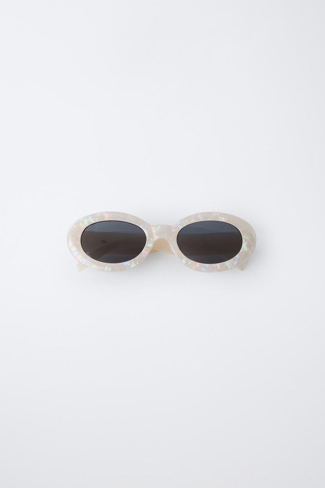 ZARA СОЛНЦЕЗАЩИТНЫЕ ОЧКИ ОВАЛЬНЫЕ ПОД МРАМОР, БЕЛЫЙ/РОЗОВЫЙ