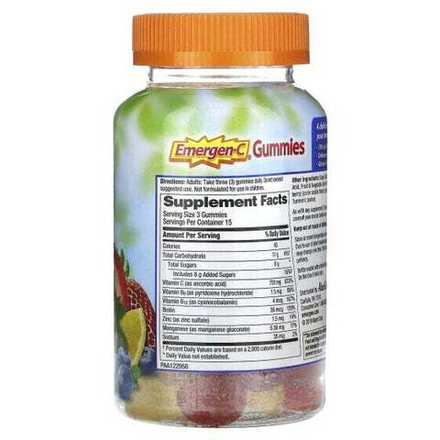 Витамин C Emergen-C, Жевательные таблетки для поддержки иммунитета, клубника, лимон и голубика, 45 жевательных таблеток