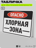 Табличка для обеспечения безопасности "Опасно хлорная зона", для производства, предприятия, организаций, 40х30 см, Silver Plane x Айдентика Технолоджи