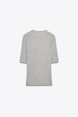 ZARA ФУТБОЛКА С РУКАВАМИ ТРИ ЧЕТВЕРТИ, БЕЖЕВЫЙ МЕЛАНЖ