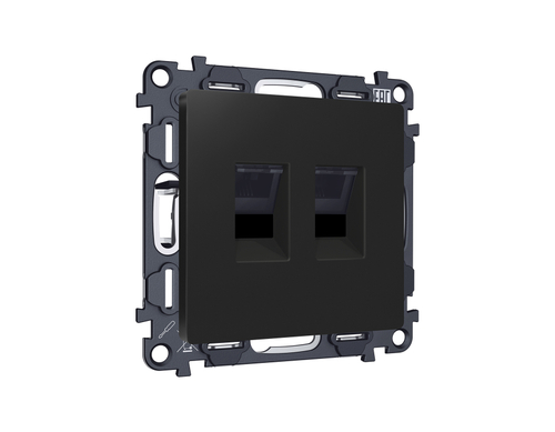 MA812110 Комплект механизма компьютерной двойной розетки RJ-45 (8P8C) CAT6 с автоматической защитной шторкой ALFA Черный матовый QUANT (AP8121, VM189)