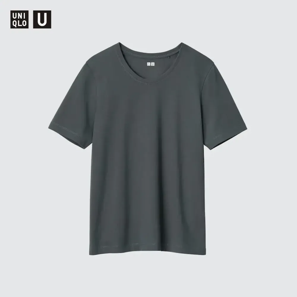 UNIQLO ХЛОПКОВАЯ ФУТБОЛКА С КРУГЛЫМ ВЫРЕЗОМ, ТЕМНО-ЗЕЛЕНЫЙ