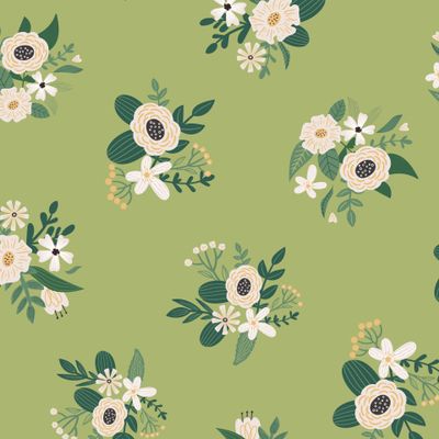 Цветы, листья и растения на салатовом фоне