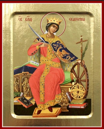 Икона Екатерины, великомученицы (сидящая) на дереве: 125 х 160 (Синопсисъ)