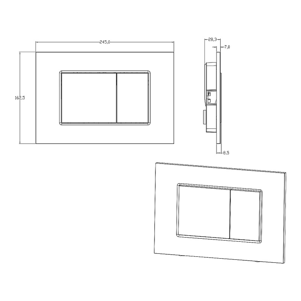 Кнопка смыва AZARIO NEW-TS механическая, двойной смыв, квадратные кнопки, ABS пластик, сатин (AZ-ABS-001-GG)