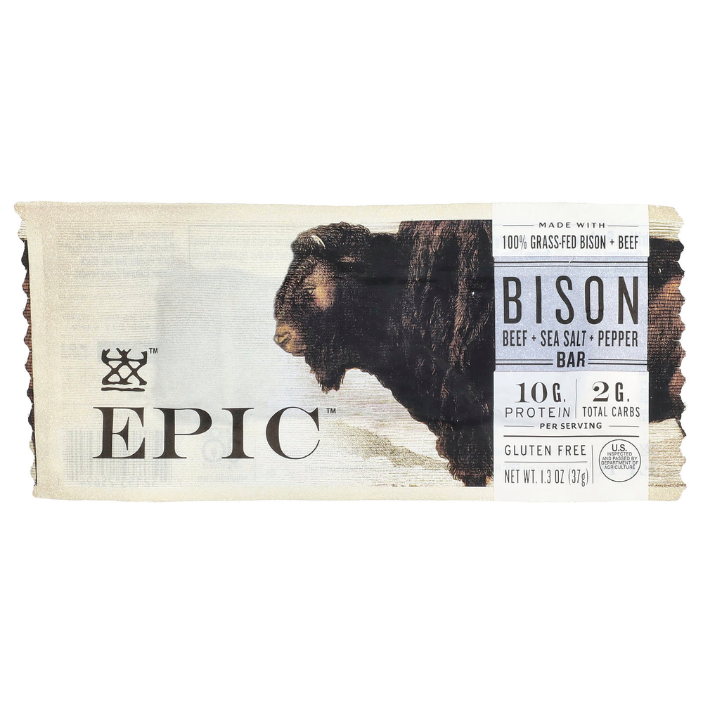 Epic Bar, Bison Bar, говядина, соль и перец, 37 г (1,3 унции)