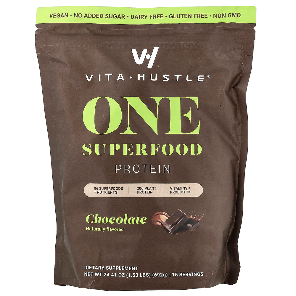 VitaHustle, One Superfood Protein, со вкусом шоколада, 692 г (1,53 фунта)