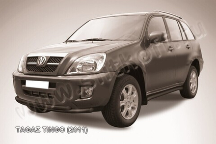 Защита переднего бампера Tagaz Tingo (2010-2012) d57+d42 серебристая