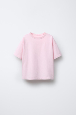 ZARA ФУТБОЛКА ИЗ ТКАНИ С ЭФФЕКТОМ ПОТЕРТОСТИ, ЦВЕТ РОЗОВОГО МЕЛА