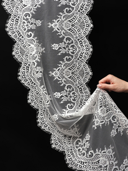 Кружево шантильи для белья теплое белое неэластичное ширина 36 см купон 2,9 м
