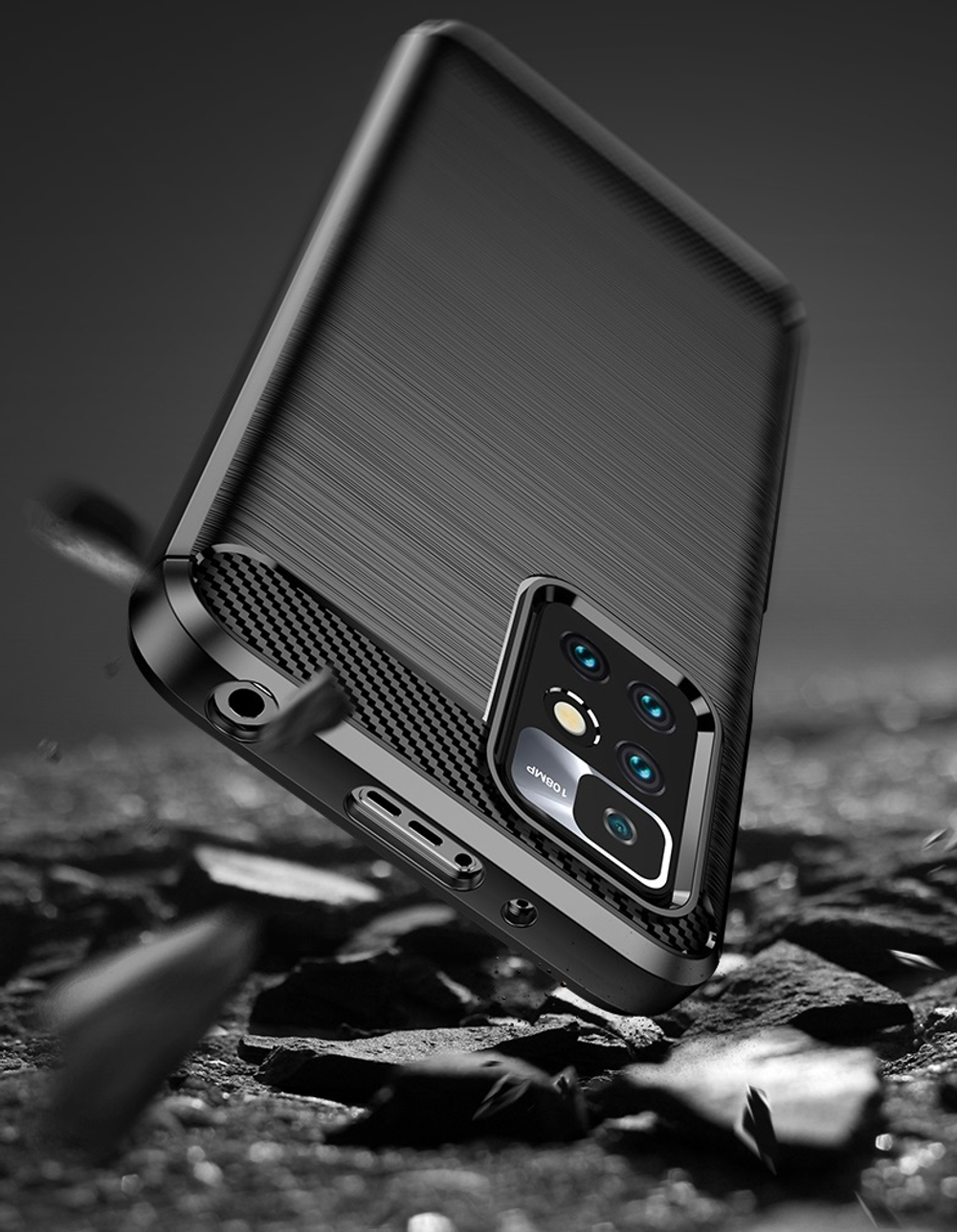 Чехол черного цвета в стиле карбон для Xiaomi Redmi 10, серии Carbon от Caseport