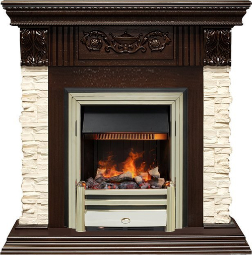 Каминокомплект Luxemburg (каменный) - Сланец/Темный дуб с очагом Cavendish