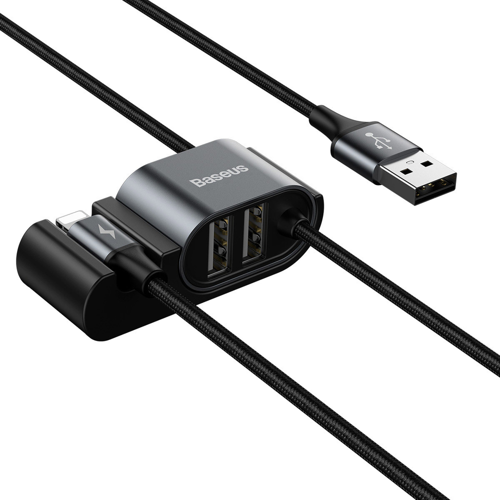 Автомобильный кабель + USB Хаб Baseus Special Data Cable for Backseat (USB to iP+Dual USB) - Black