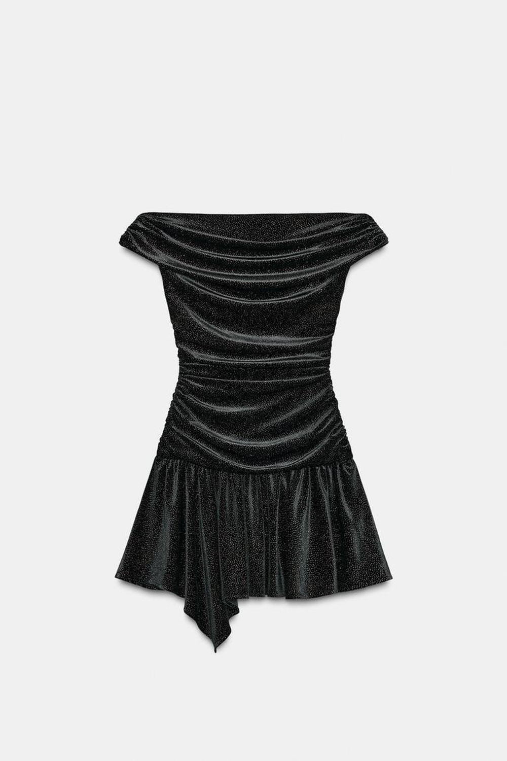 ZARA БАРХАТНОЕ МИНИ-ПЛАТЬЕ С БЛЁСТКАМИ, ЧЕРНЫЙ/ЗОЛОТОЙ