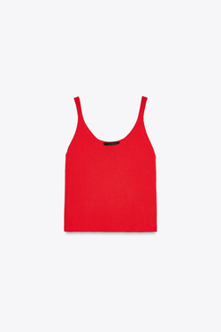 ZARA ОДНОТОННЫЙ ТОП С БРЕТЕЛЯМИ, КРАСНЫЙ