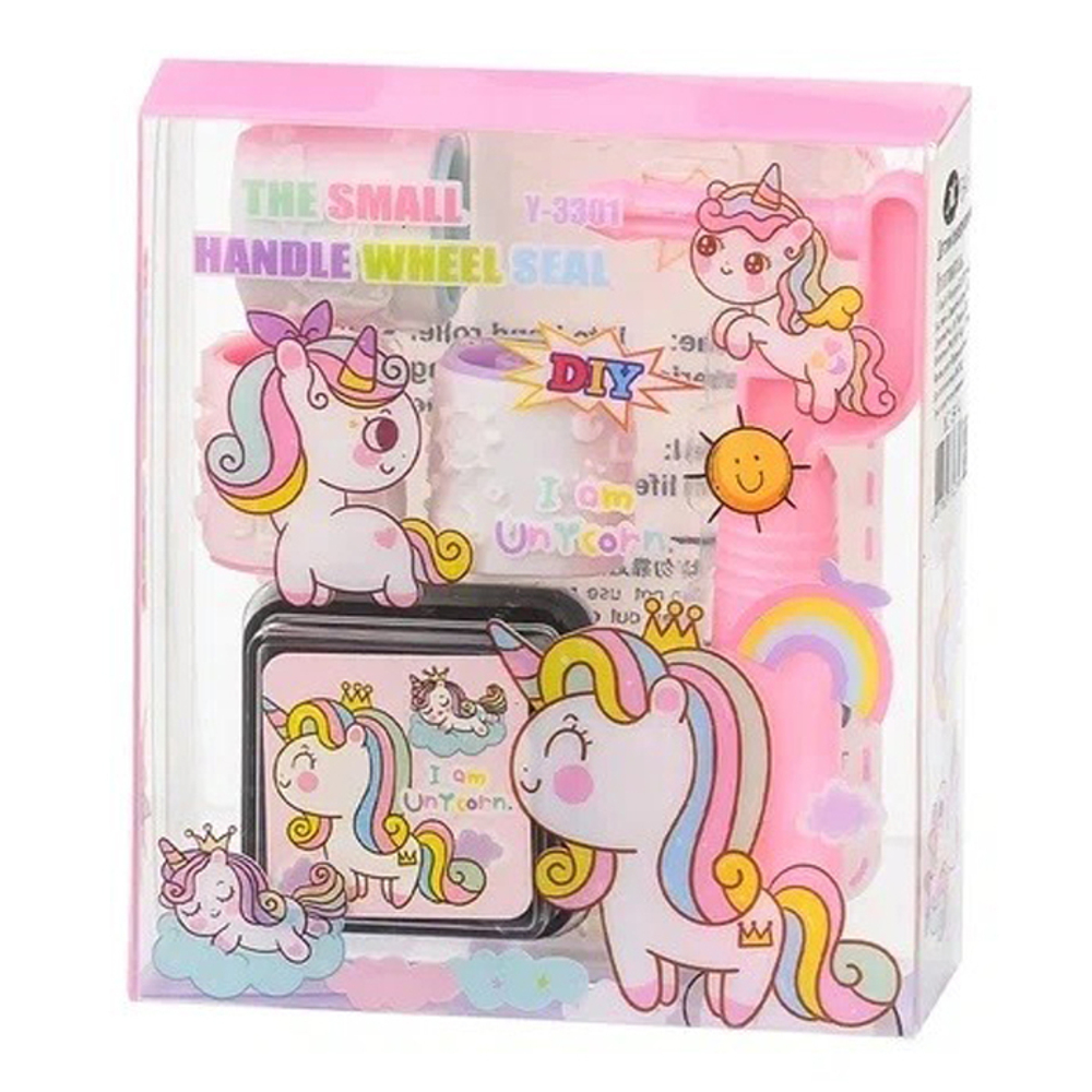 Штамп детский Basir с 3 сменными роликами и штемпельной подушкой, 9 см, серия "Единорог", ассорти