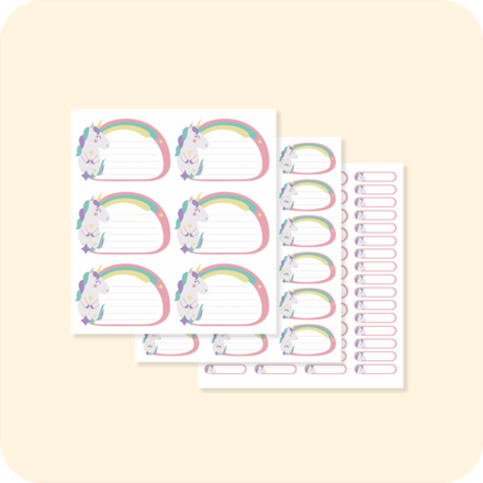 Наклейки для школьных принадлежностей. Единорог