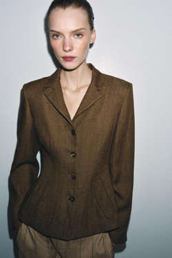 ZARA БЛЕЙЗЕР ИЗ СМЕСОВОГО ЛЬНА — ZW COLLECTION, КОРИЧНЕВЫЙ