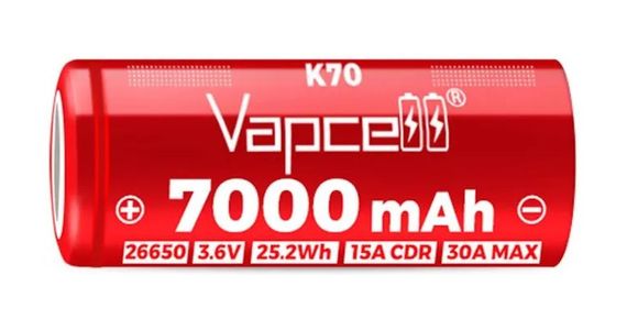 Аккумулятор Li-Ion Vapcell K70 26650 7000mah 30A