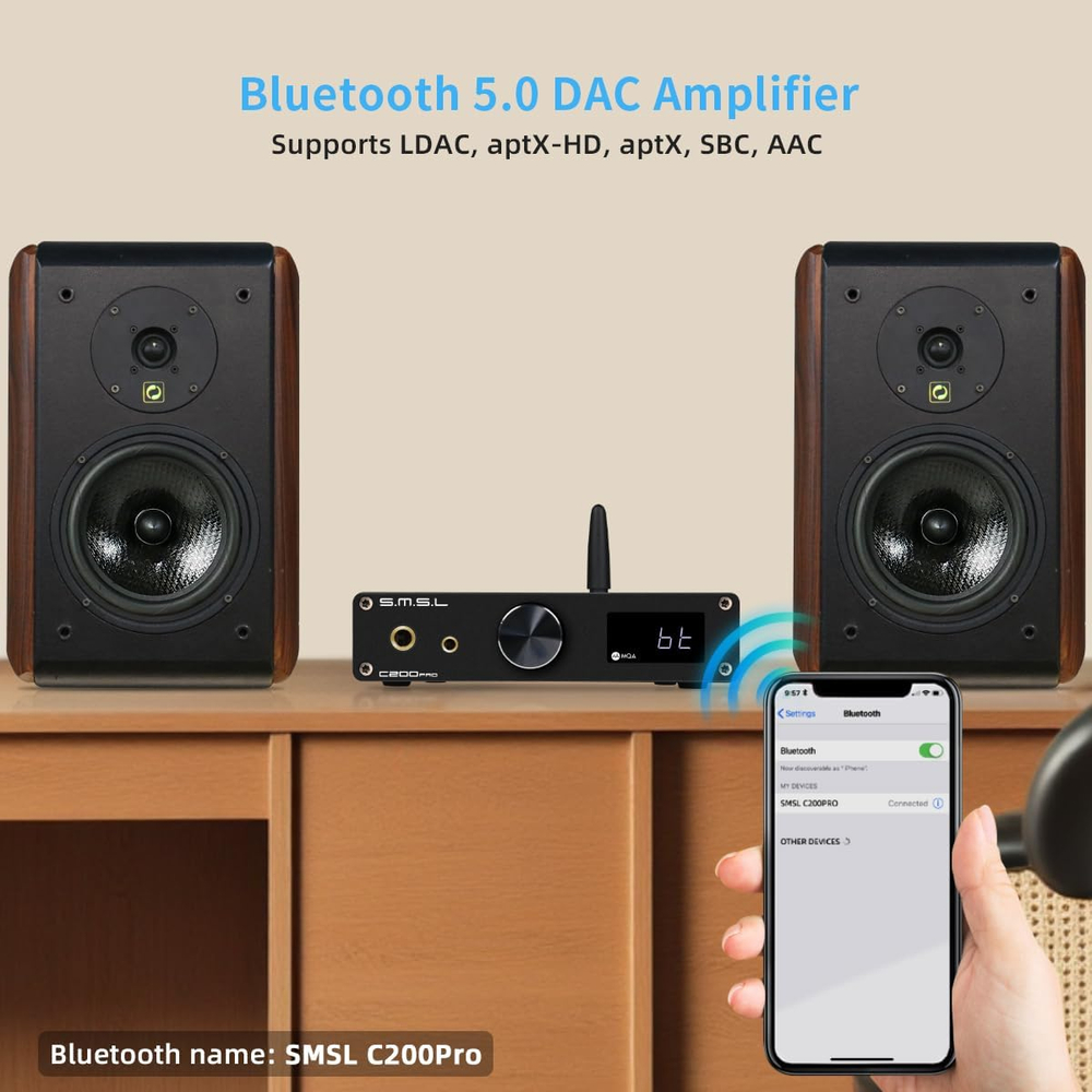 Усилитель для наушников SMSL C200 Pro, настольный, ЦАП, Bluetooth, цифро-аналоговый преобразователь