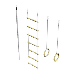 Комплект: Канат х/б с крепежом, Кольца гимнастические деревянные, Лестница веревочная с деревянными ступенями (10 шт)