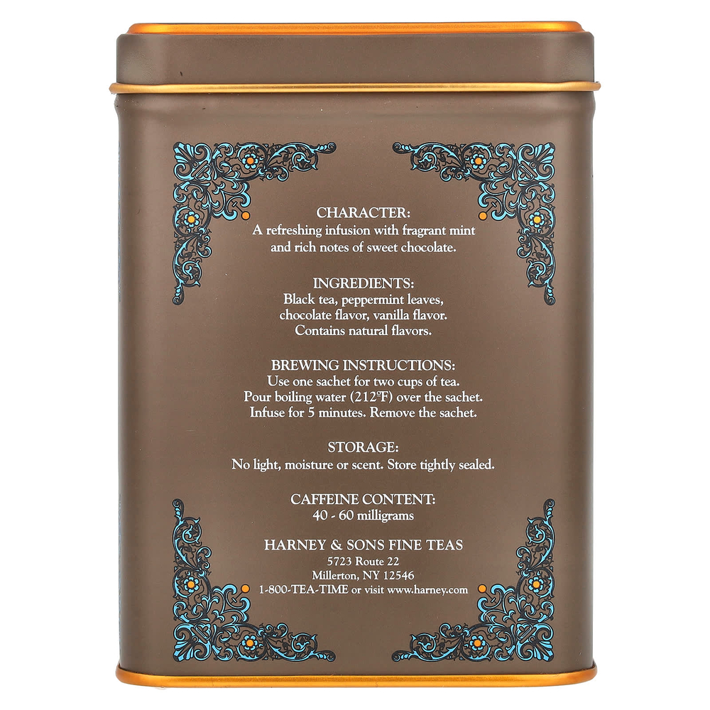 Harney & Sons, HT Tea Blend, со вкусом шоколада и мяты, 20 чайных саше, 40 г (1,4 унции)