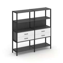Shelf System Двухсекционный стеллаж четырехярусный с ящиками SN.STM-422 Антрацит/Белый/Металл Черный