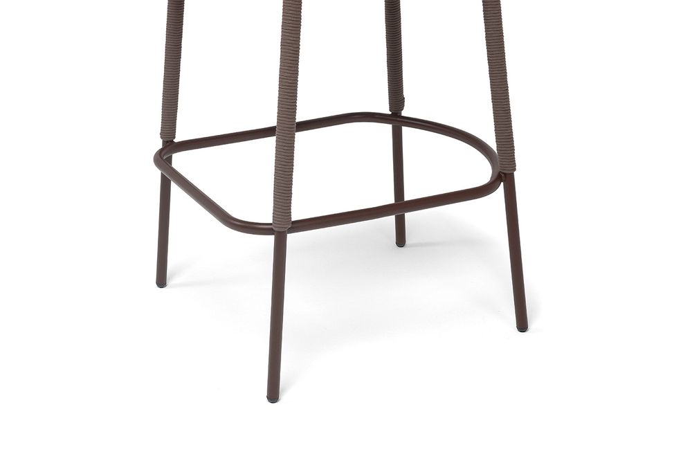 "Марсель" стул барный плетеный из роупа, каркас из стали коричневый (RAL8016) муар, роуп коричневый круглый, ткань темно-серая 027