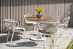 "Милан" стул плетеный из роупа, каркас алюминий белый шагрень, роуп бежевый круглый, ткань бежевая