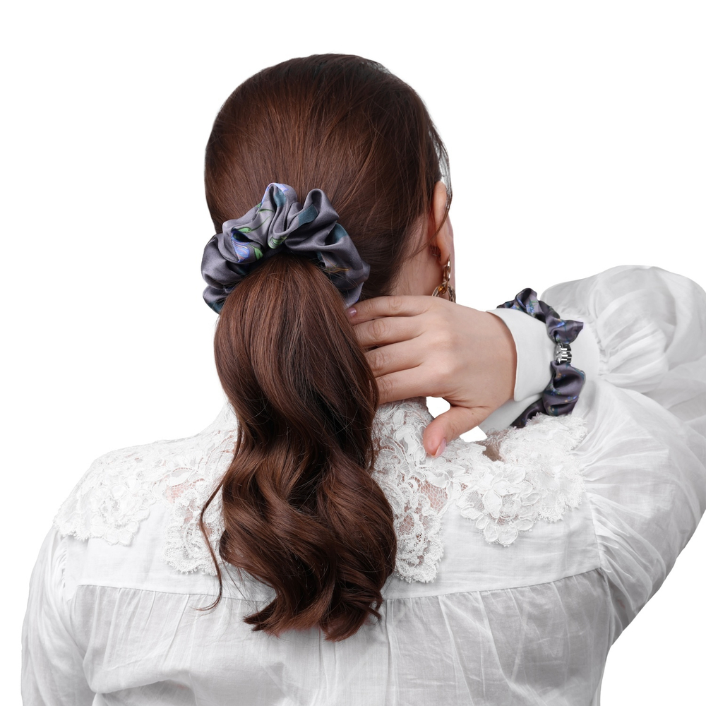 Комплект шелковых резинок для волос Mollen Первоцвет графитно-серый