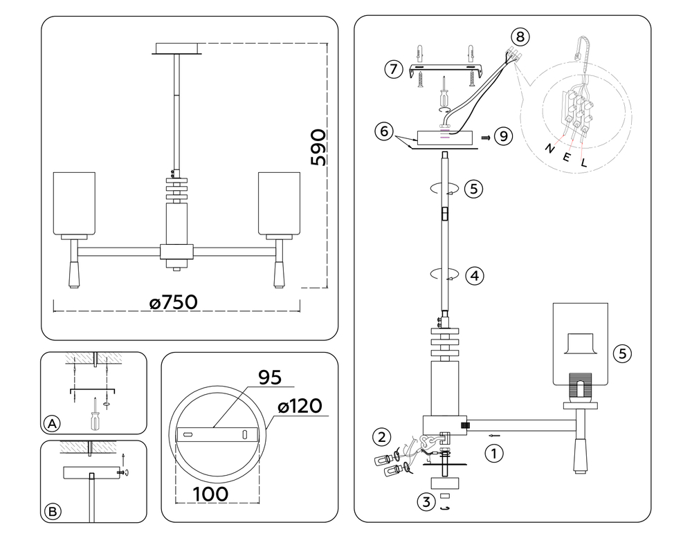 Светильник подвесной LH56263/7 BS/FR латунь/белый матовый E27/7 max 60W D750*590