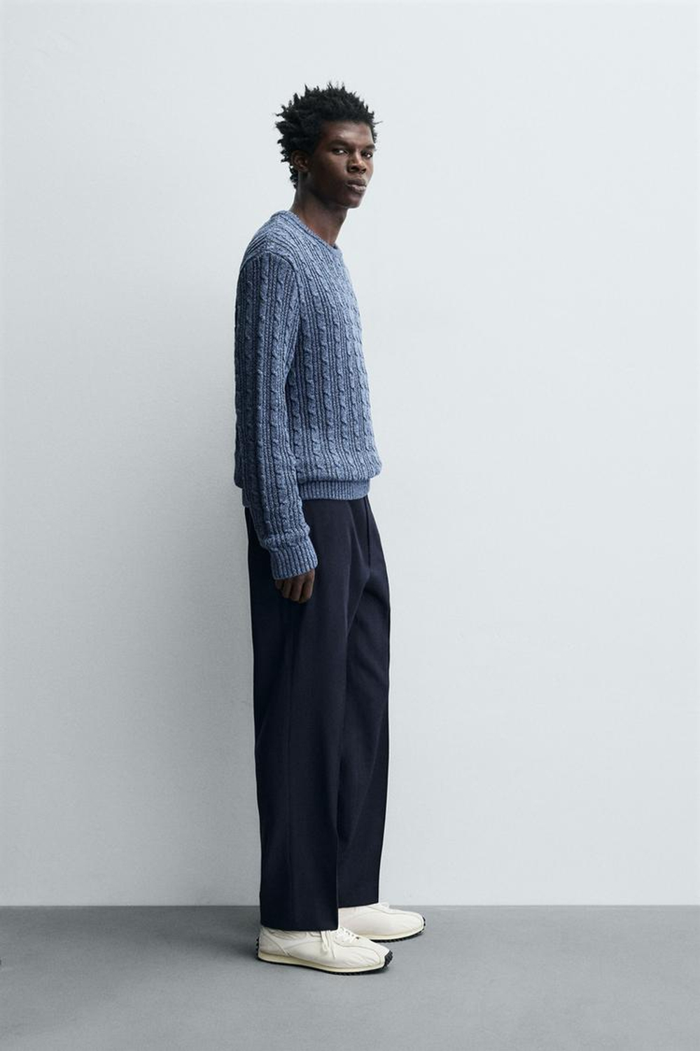 ZARA СВИТЕР С УЗОРОМ «КОСЫ», СИНИЙ