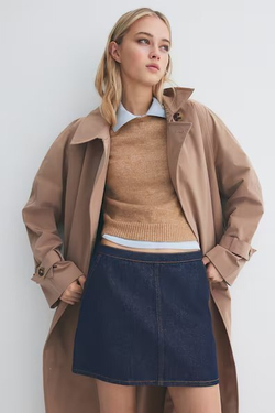 H&M МИНИ-ЮБКА С ВЫРЕЗОМ, ТЕМНО-СИНИЙ