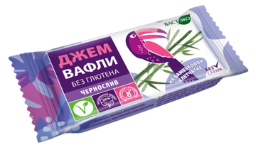 Вафли. Безглютеновые. Чернослив без сахара, 21 гр (шоубокс 10 шт)
