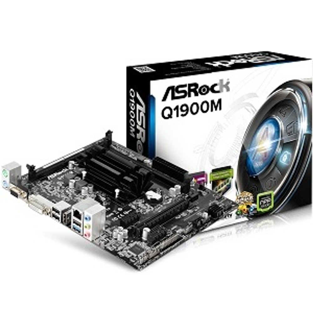Материнская плата ASRock Q1900M (Intel Quad-Core Celeron J1900/2xDDR3L/PCI-Ex16/2xPCI-Ex1/SB5.1/GLAN/D-Sub/HDMI/mATX)