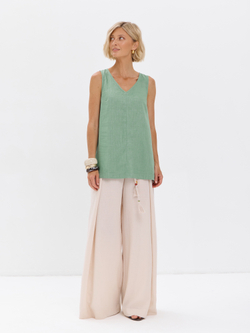 Удлиненный топ из льна с V-вырезом