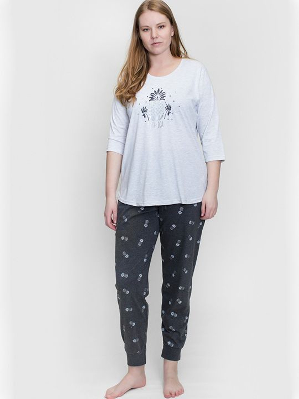 Трикотажный комплект с принтованными брючками (Размер: XL) (Цвет: темно-серый)