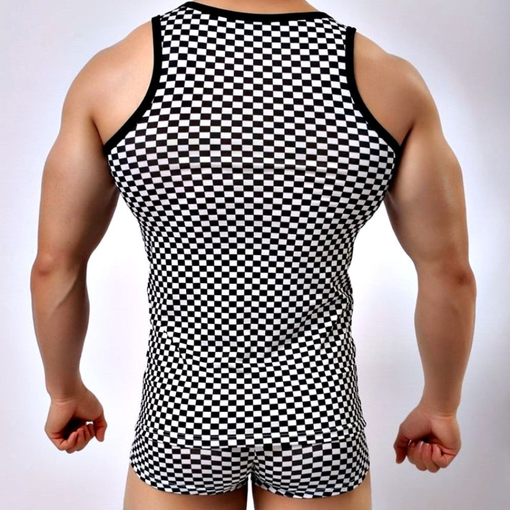 Черно-белая мужская майка в клетку (Размер: XL) (Цвет: разноцветный)