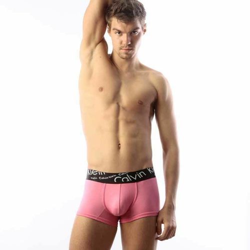 Мужские трусы хипсы розовые с черной косой резинкой Calvin Klein Black Waistband Italics Boxer Pink