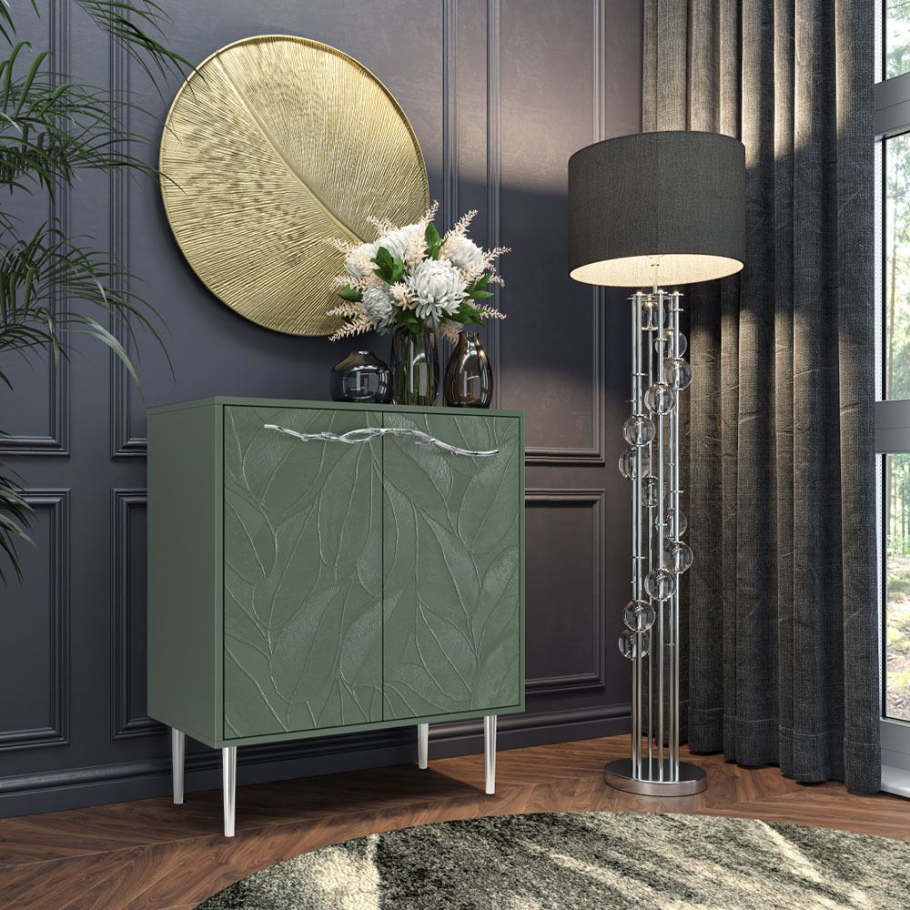 Комод Арт Колор leaves Стайл Сильвер с 2 полками Зеленый нефрит